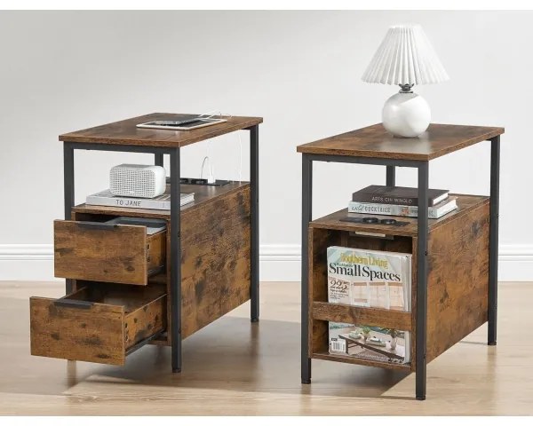 Oldalsó asztal beépített konnektorokkal és USB-portokkal ROD barna/fekete