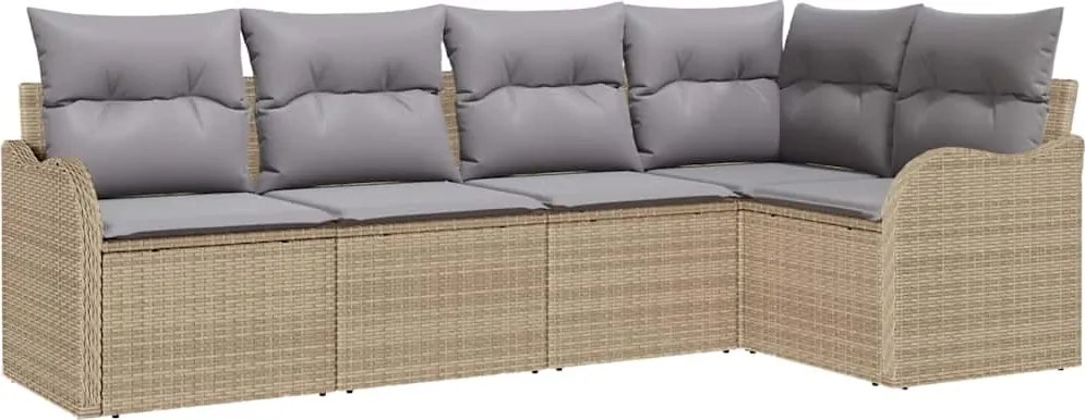 vidaXL Kerti Kanapé Szett tárolóval 5 pcs Bézs polirattan