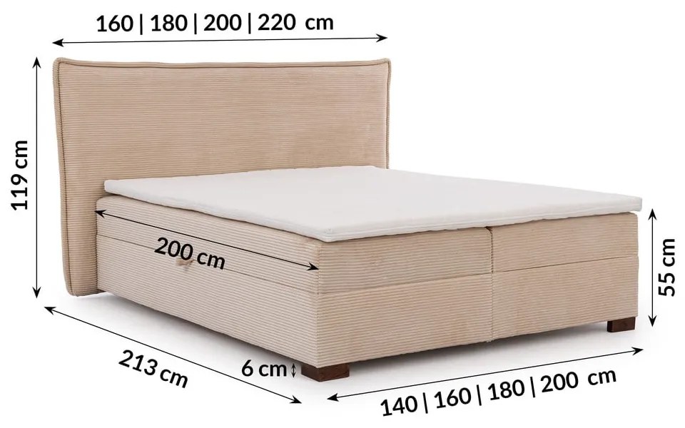 Bézs ágyneműtartós boxspring ágy 160x200 cm Lysa – Ropez