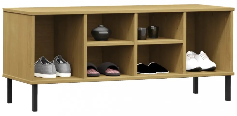 OSLO barna tömör fa cipőszekrény fém lábakkal 106 x 35 x 45 cm