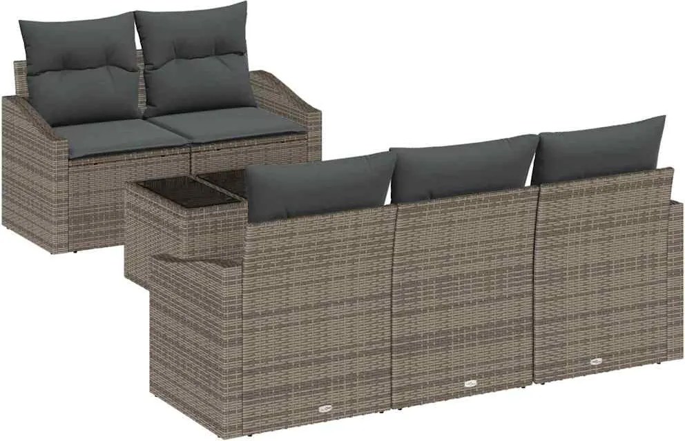 vidaXL Kanapé Szett párnával tárolóval 6 pcs Szürke polirattan