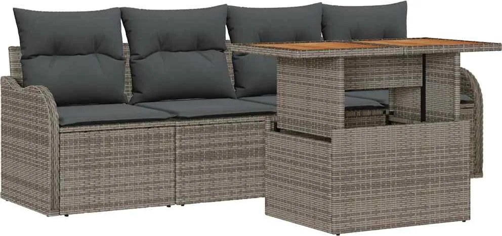 vidaXL Kerti Kanapé Szett tárolóval 5 pcs Szürke polirattan