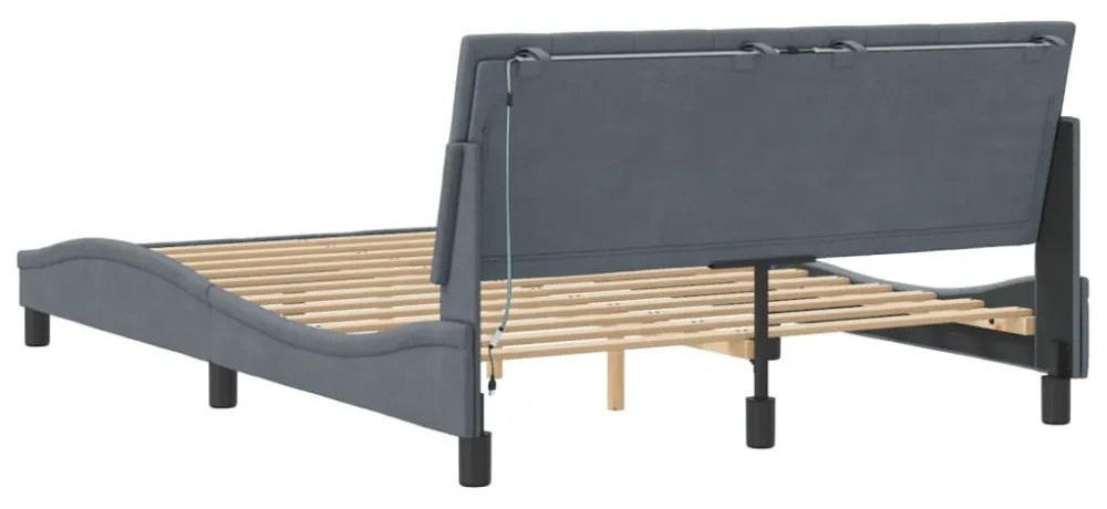 sötétszürke bársony ágykeret LED-világítással 120 x 200 cm