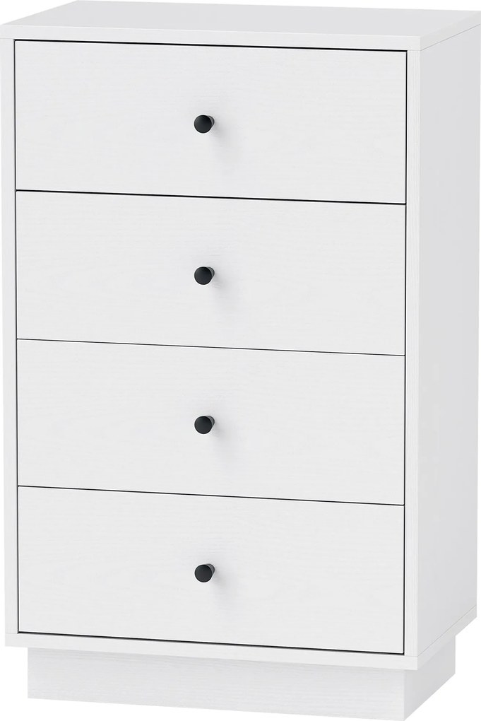HOMCOM 4 Fiókos Komód, Műanyag Fa, Modern Stílusú Tároló Szekrény, Nappaliba, Hálószobába, Előszobába 47 x 29 x 75 cm, Fehér | Aosom