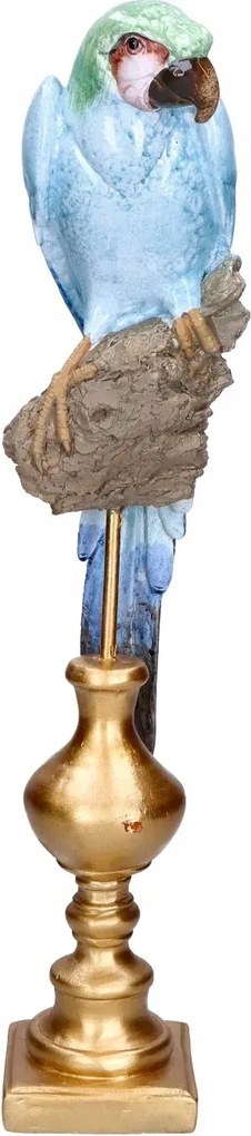 Kék papagáj szobor arany pódiumon 45cm