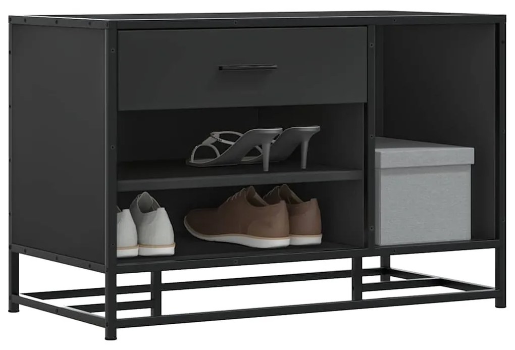 Cipőpad Fekete 80x40x53,5 cm Fából és fémből készült pad