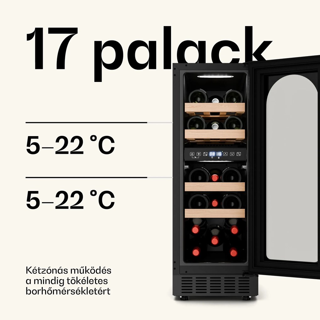 Klarstein Vinovilla Victoria 17 Built-In Duo Vilhelmine Edition, borhűtő, 17 palack, üvegajtó
