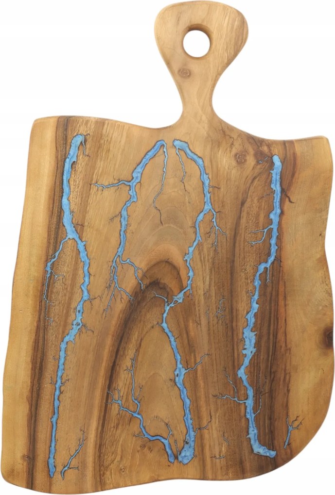 Lichtenberg Figura Vágódeszka Fa Dió Műgyantával Kék