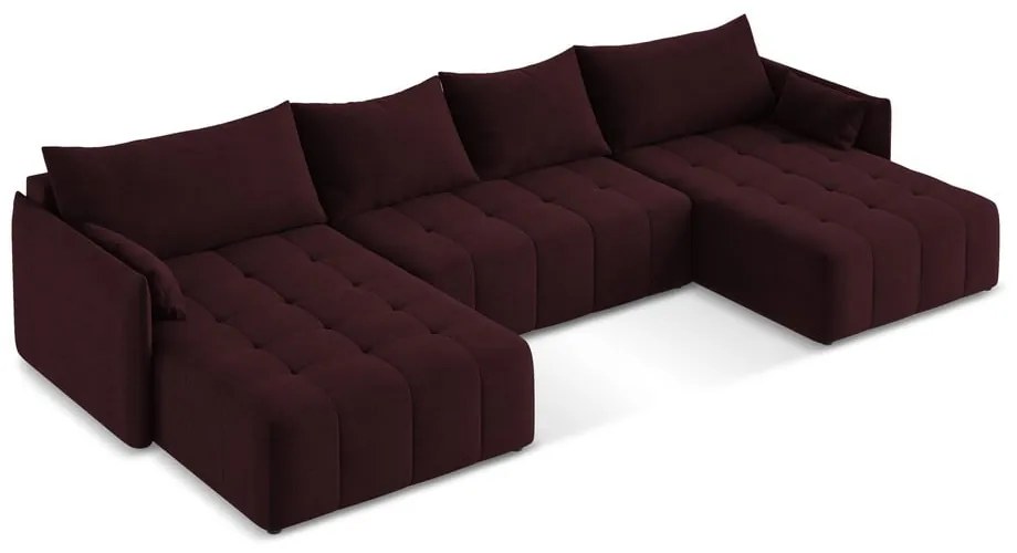 Borvörös kinyitható-tárolóhelyes (U alakú) sarokkanapé Moku – Makamii