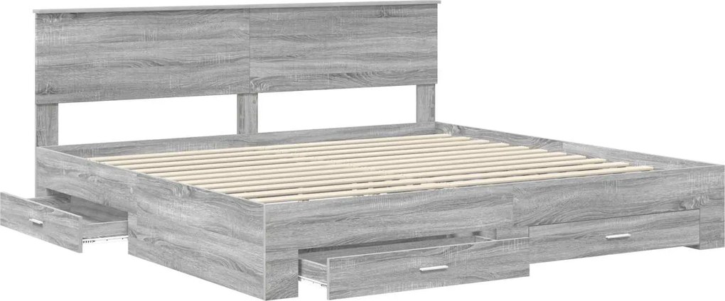 vidaXL Ágykeret fejtámlával fiókkal Szürke Sonoma 200 x 200 cm Faanyag