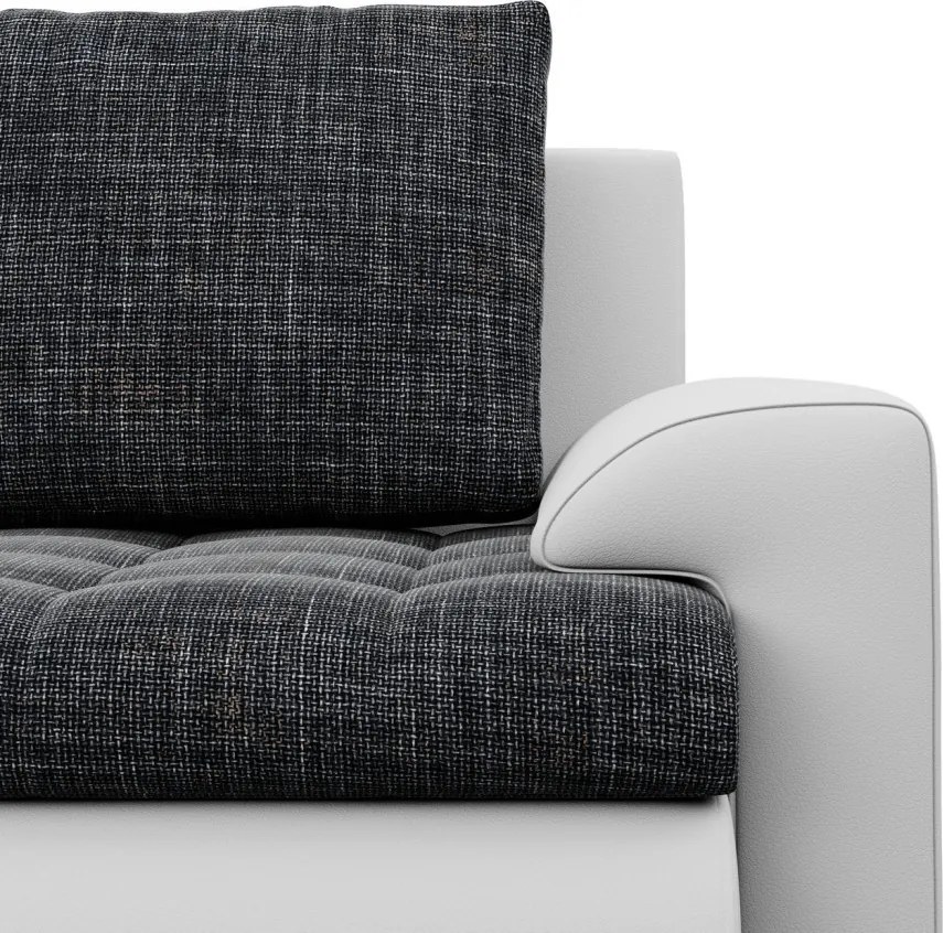 Tokio sarokkanapé, L alakú háttámlával, 2 ágyneműtartóval, fonott + műbőr, baloldali, sötétszürke - fehér
