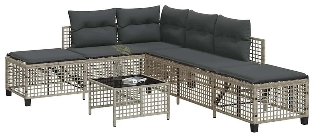 3 részes szürke polyrattan kerti sarokkanapészett párnákkal
