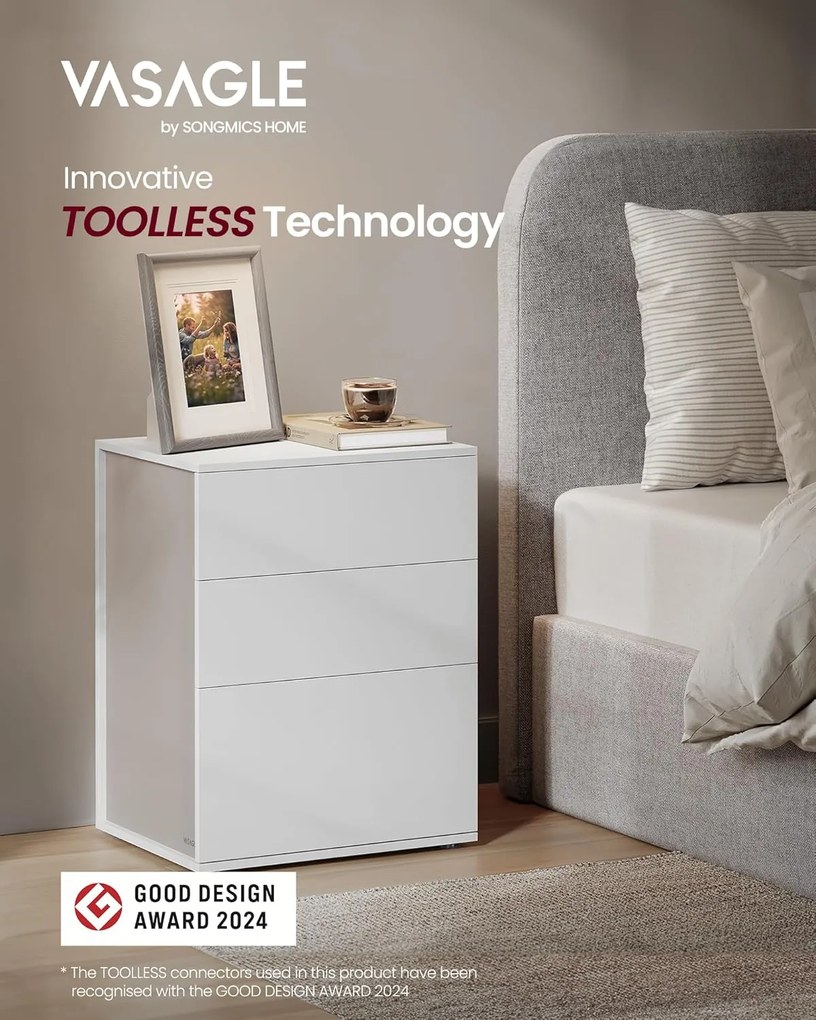 Éjjeliszekrény 3 tárolófiókkal, matt fehér és cappuccino bézs színben