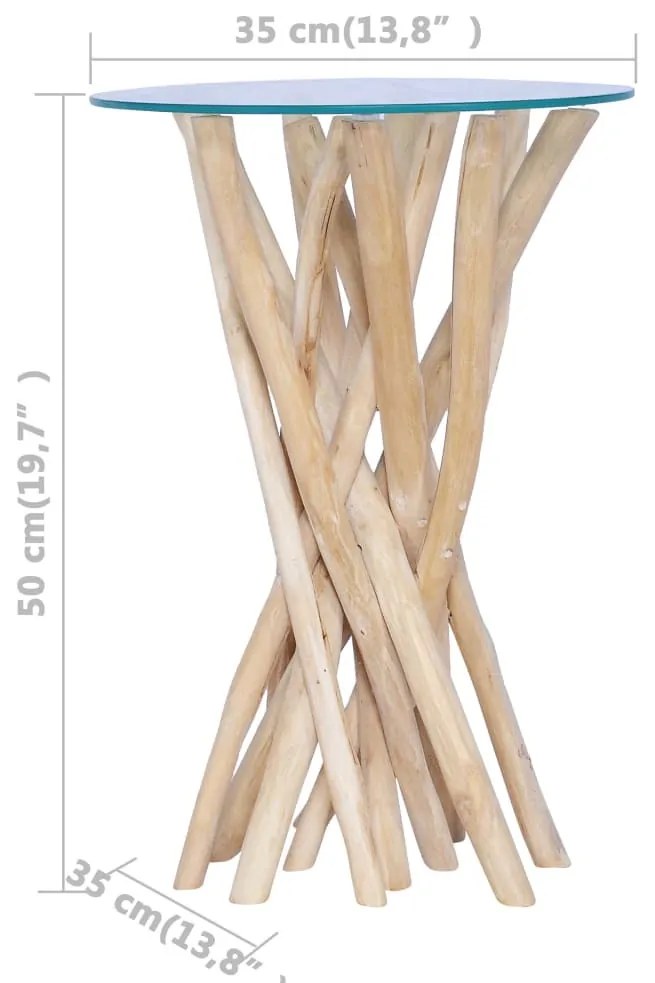 tömör tíkfa dohányzóasztal üveglappal 35 x 35 x 50 cm