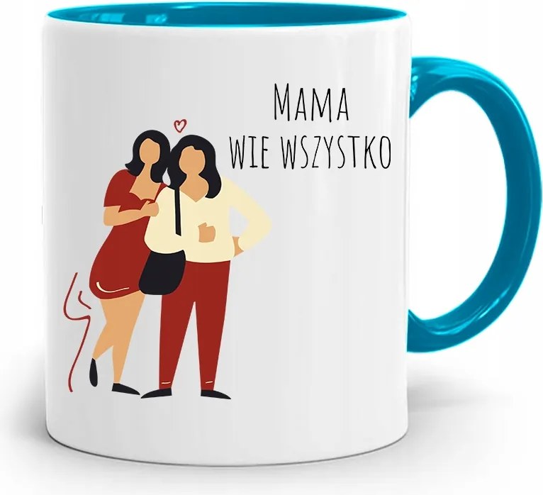 Kék Bögre Anyukáknak Anya Mindent Tud Ajándék fényképes nyomattal