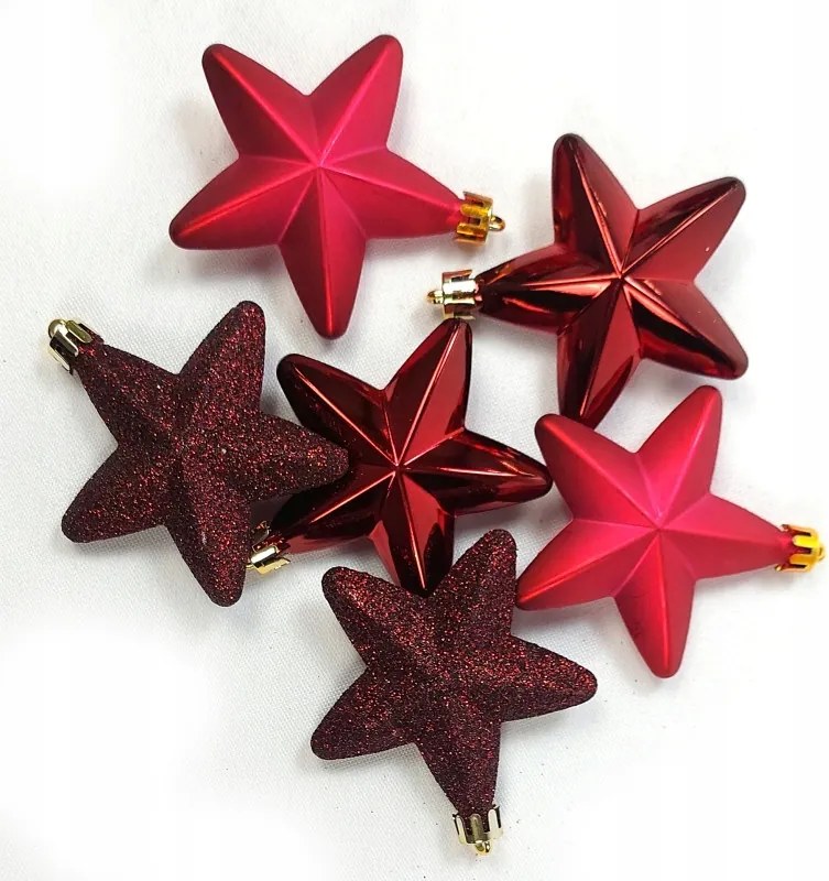Karácsonyfadísz törhetetlen piros csillagokkal 6 db 8 cm
