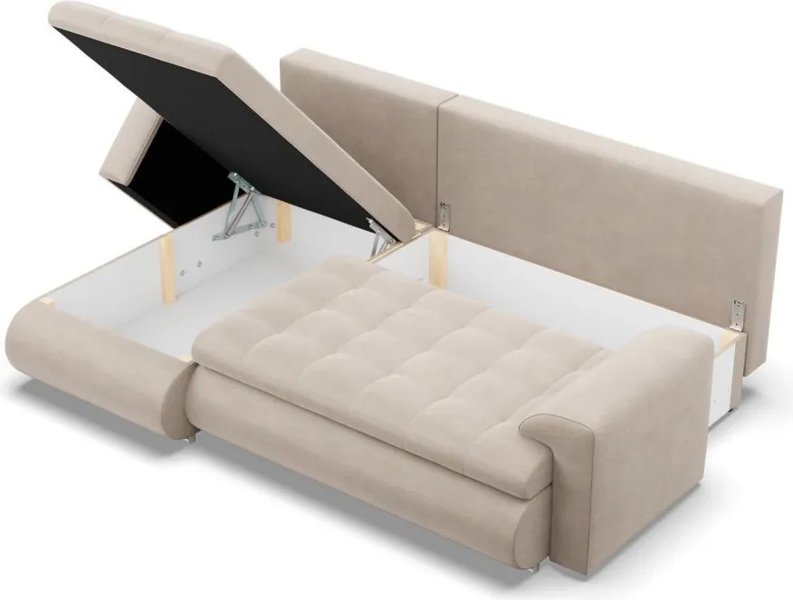 Tokio sarokkanapé, 2 ágyneműtartóval, bársony, baloldali, bézs