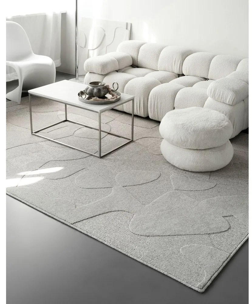 Világosszürke gyapjú szőnyeg 200x300 cm Morphic Botanica – Agnella