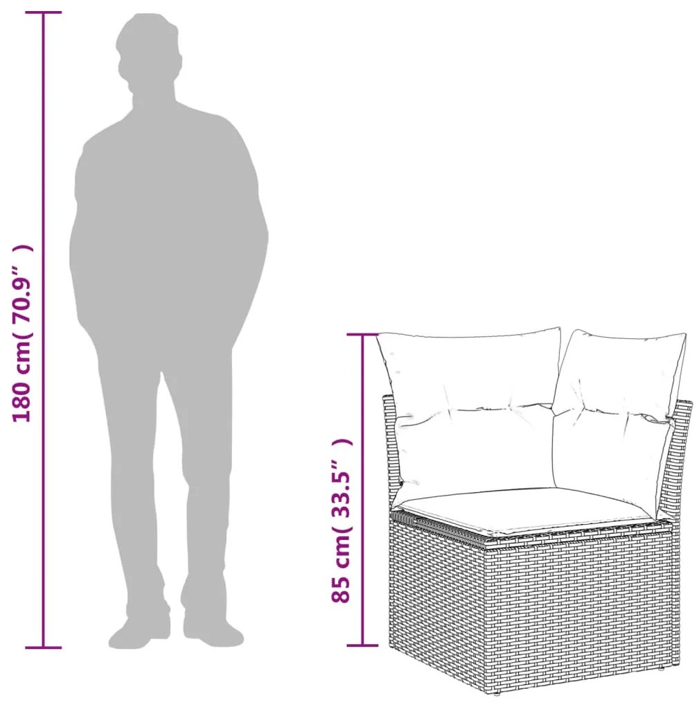 világosszürke polyrattan kerti sarokkanapé párnával