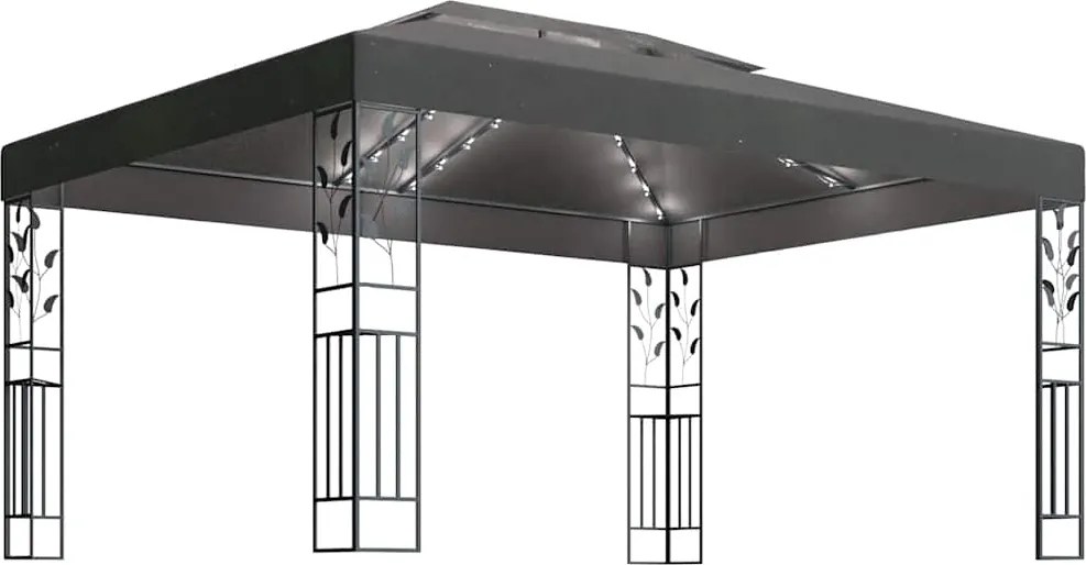 vidaXL antracitszürke dupla tetős pavilon LED fényfüzérrel 3 x 4 m