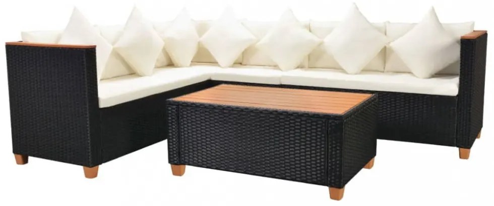 vidaXL 4-részes fekete polyrattan kerti bútorszett párnákkal