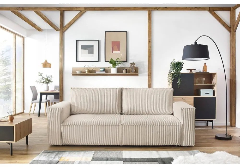 Bézs kordbársony kinyitható kanapé 245 cm Nihad – Bobochic Paris
