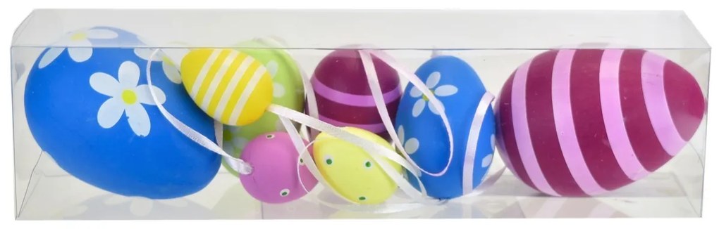 Kézzel festett tojások masnival, 8 db, különbözőméretben