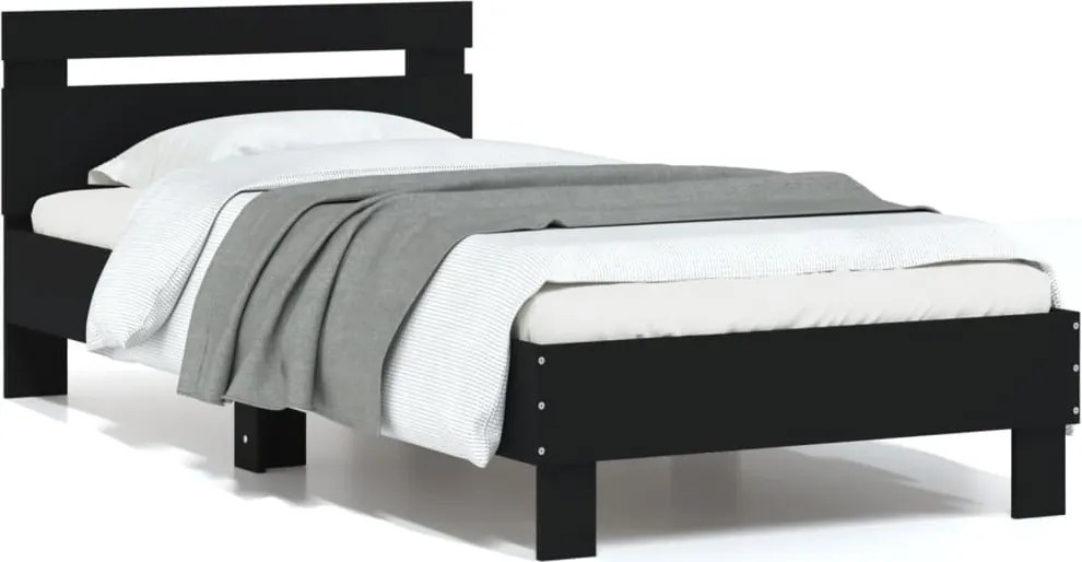 vidaXL fekete szerelt fa ágykeret fejtámlával 90 x 200 cm