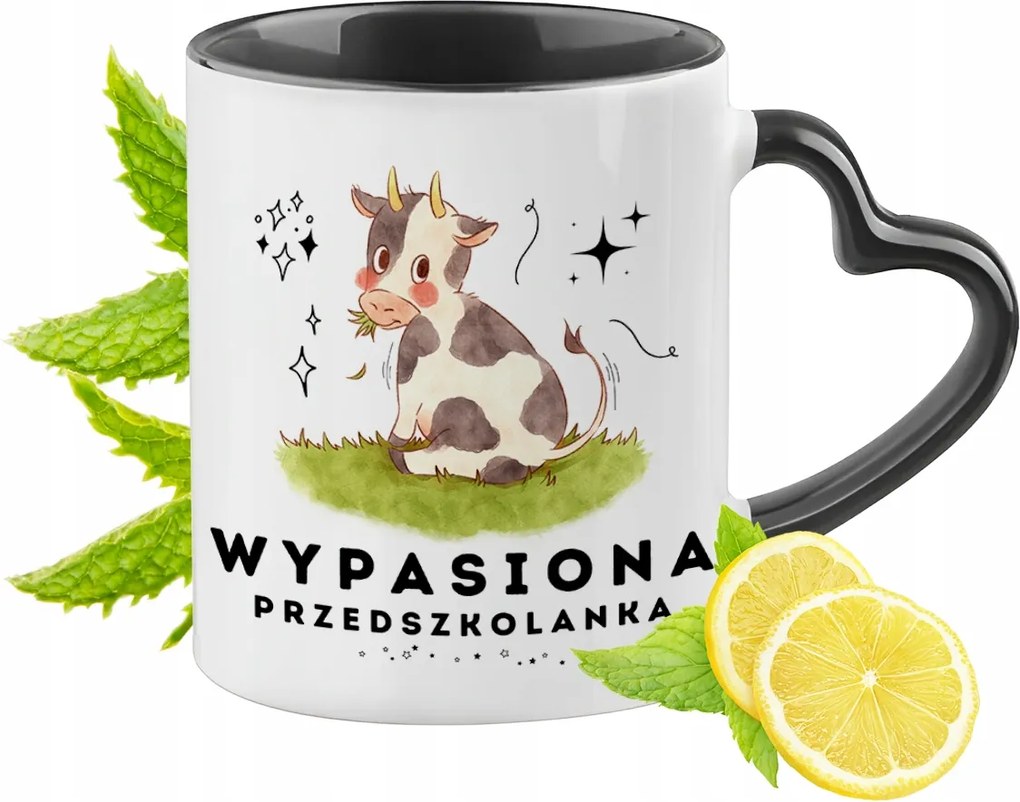 Fekete bögre szív alakú füllel óvónőnek ajándékba