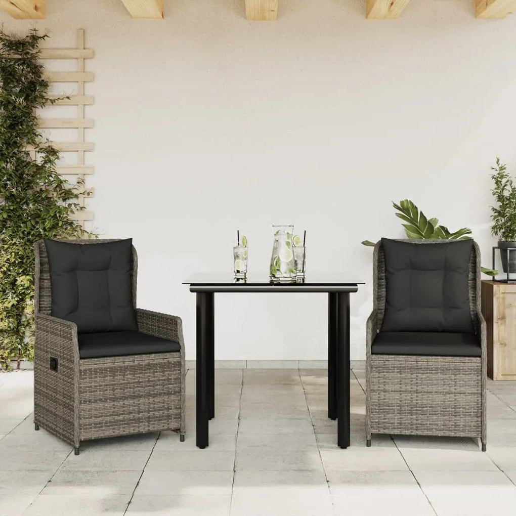 3 részes szürke polyrattan kerti étkezőgarnitúra párnával