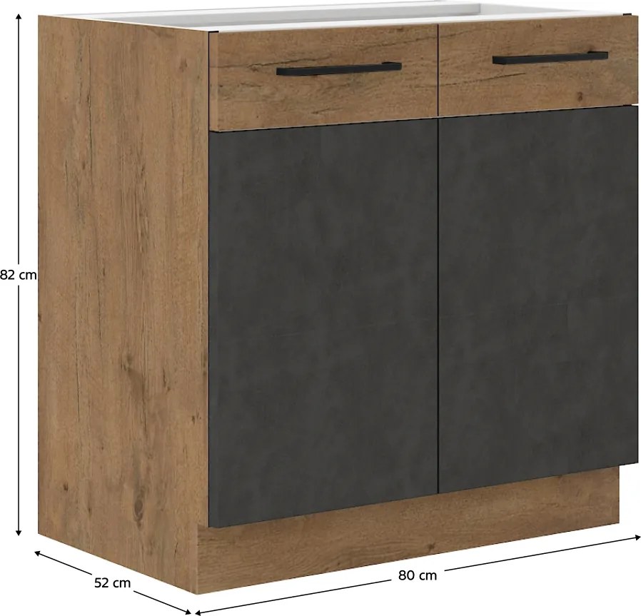 Mosogató szekrény, szürke matt/tölgy lancelot, VEGA 80 ZL 2F BB