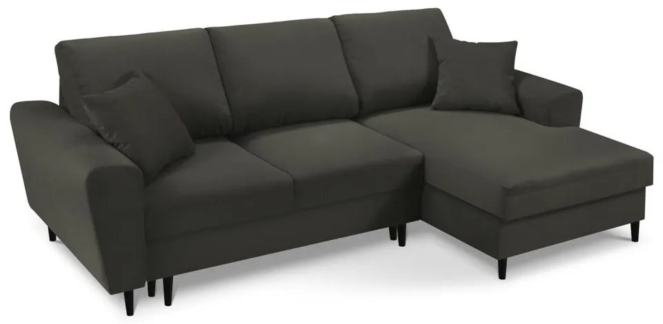 Fekete kordbársony kinyitható tárolóhelyes sarokkanapé (jobb oldali-heverő résszel) Kyoto – Cosmopolitan Design