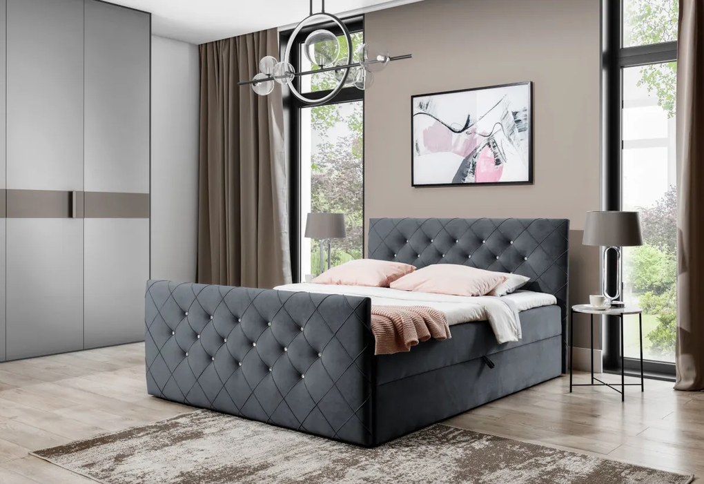 MATRAGI kárpitozott boxspring ágy + topper, 160x200, riviera 16 (cappucino)