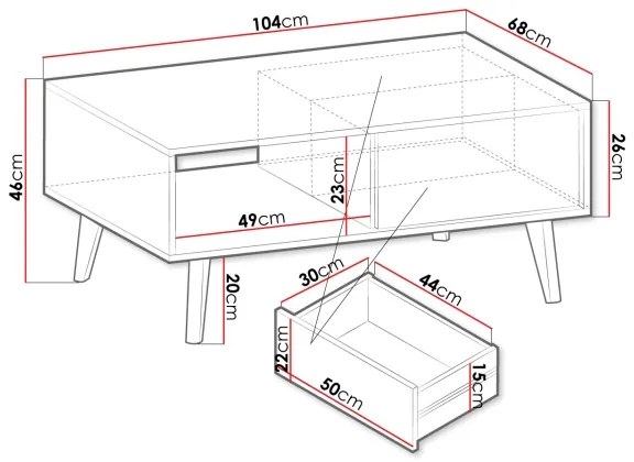 Kávésasztal WILLOW 46x104 cm fekete/barna