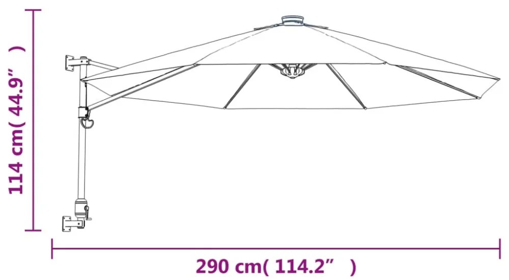 sárga LED-es falra szerelhető napernyő 290 cm