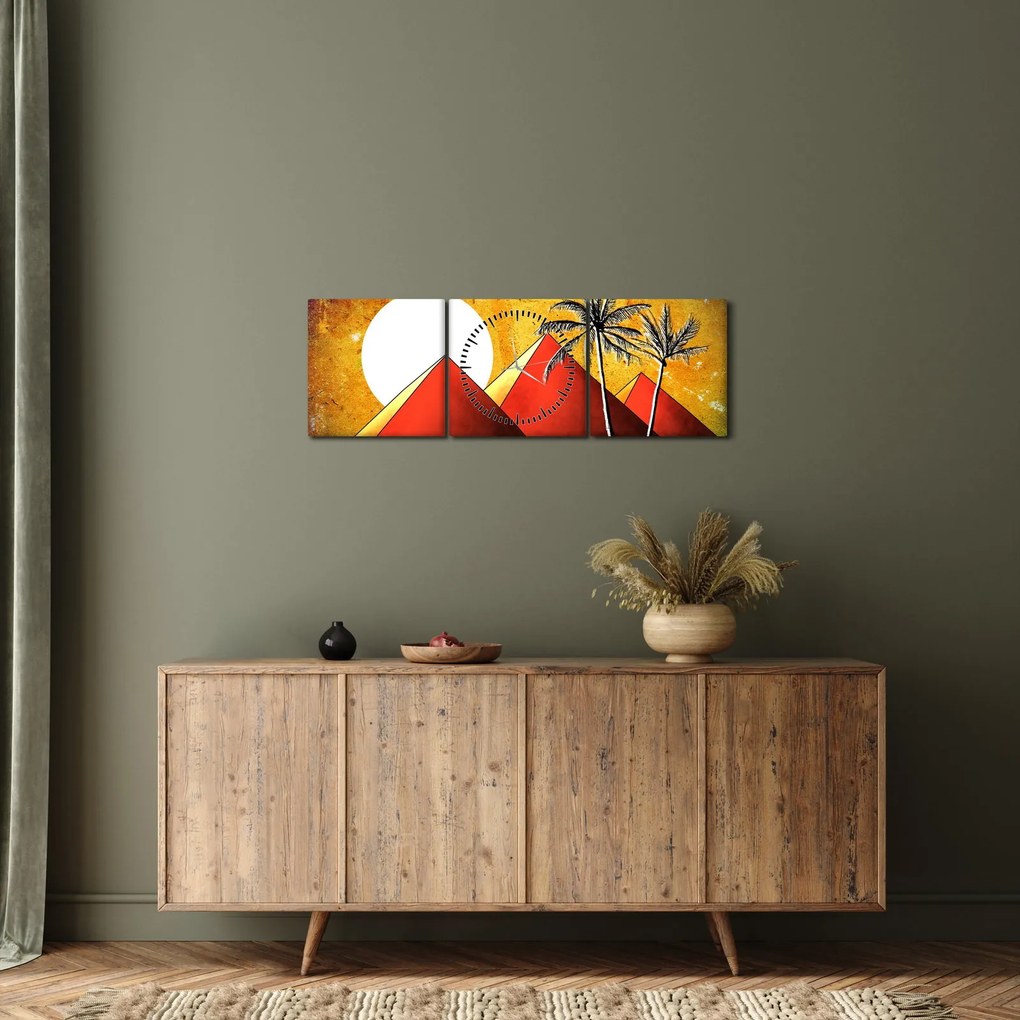 Festett egyiptomi piramisok képe (órával) (90x30 cm)