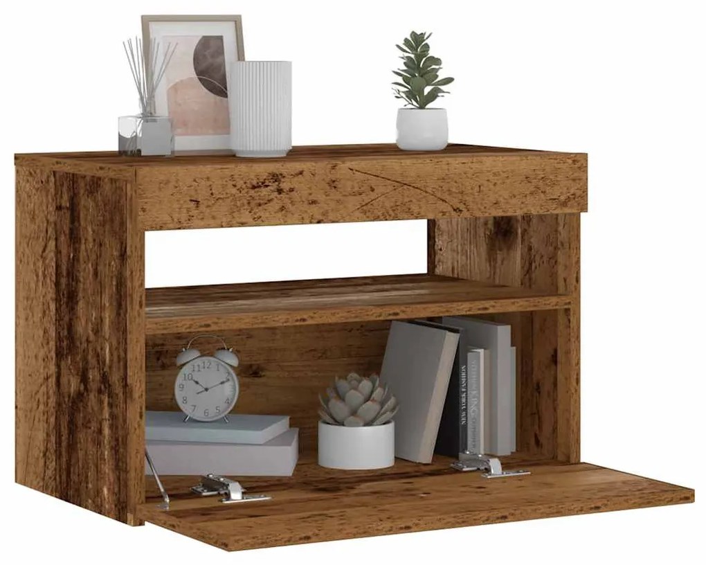 Éjjeliszekrény LED fényekkel régi fa 60x35x40 cm gépelt fa