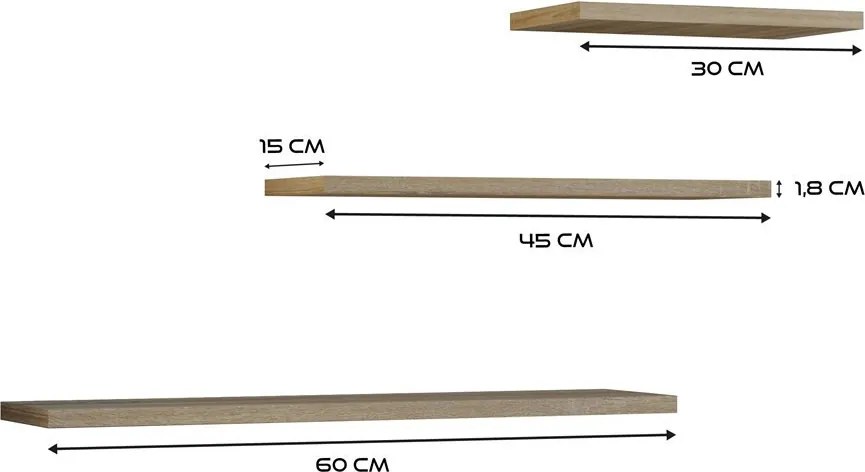 Tobi 3P fali lebegőpolc (3db), sonoma
