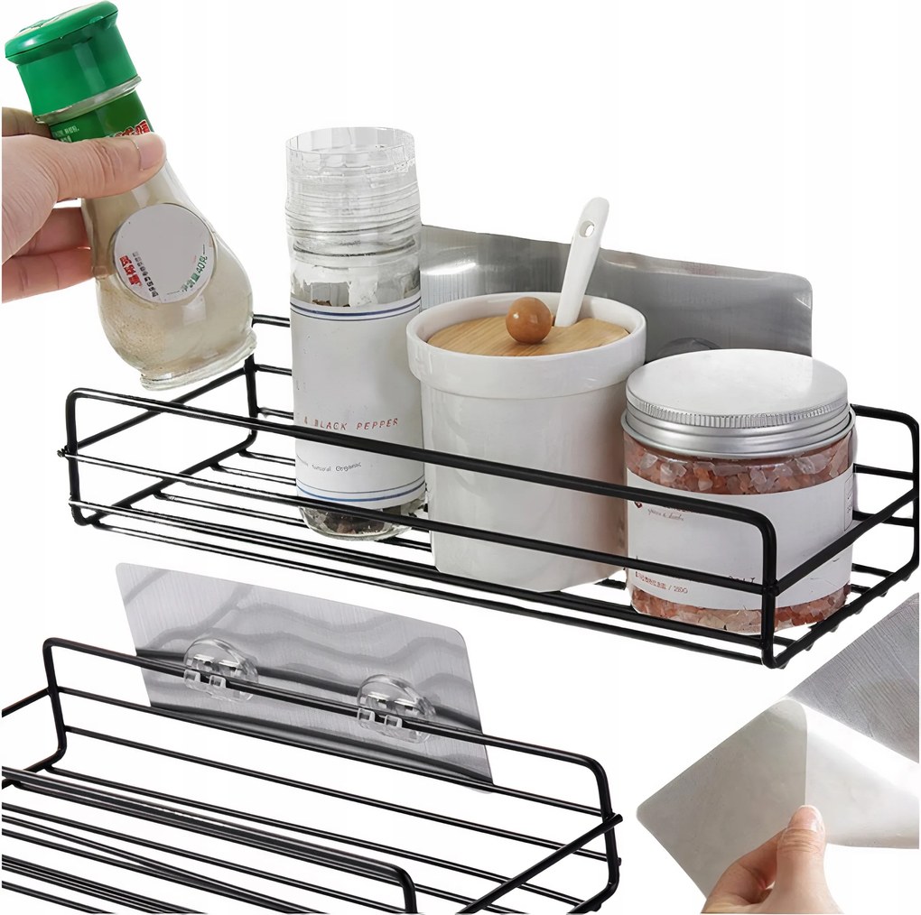 Zuhanypolc Fürdőszoba Rendszerező Fekete Fém Öntapadós Loft