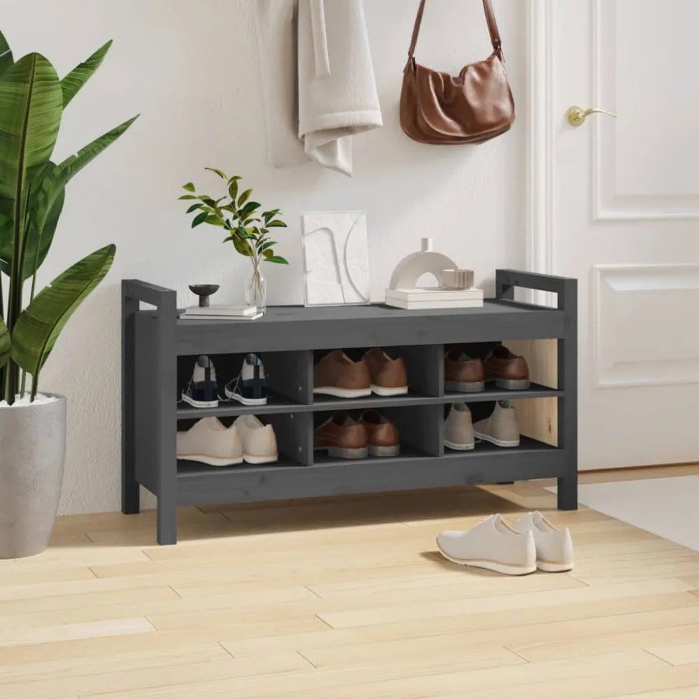 szürke tömör fenyőfa előszoba pad 110 x 40 x 60 cm