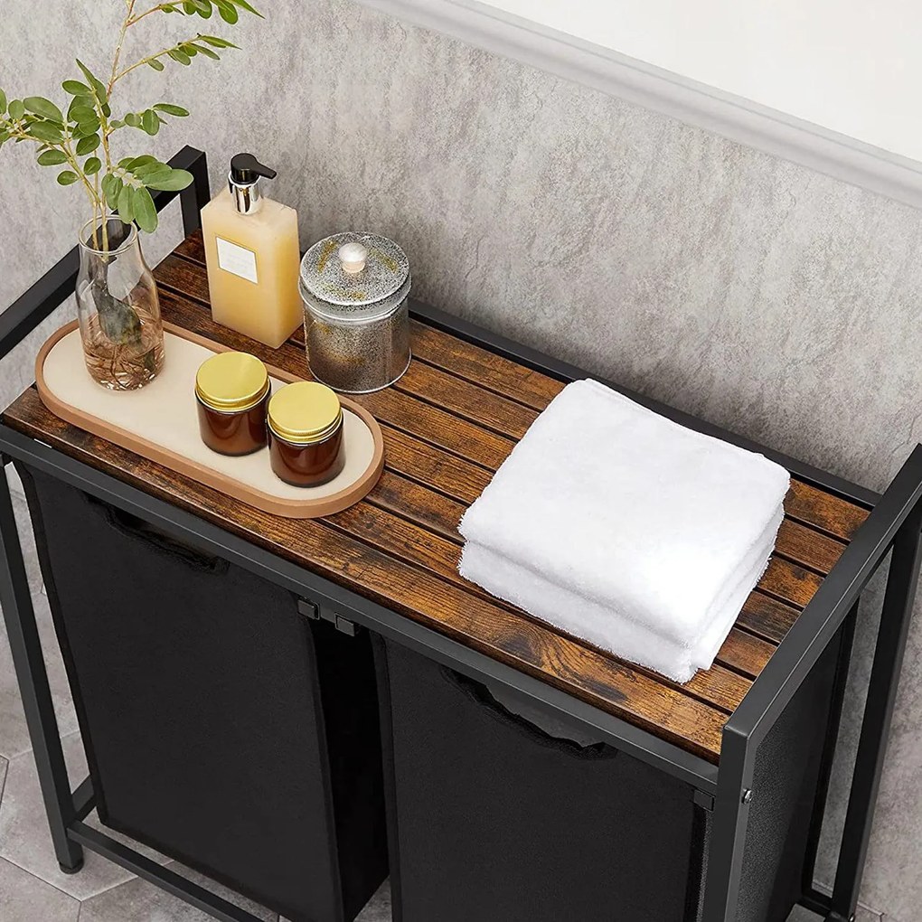 Szennyestartó, szennyes kosár 2 x 46 liter, rusztikus barna