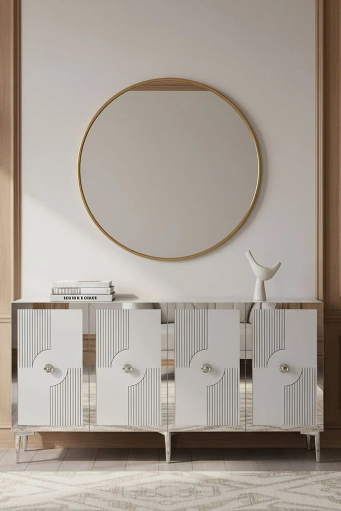 Pega komód, fehér-ezüst, 125 cm