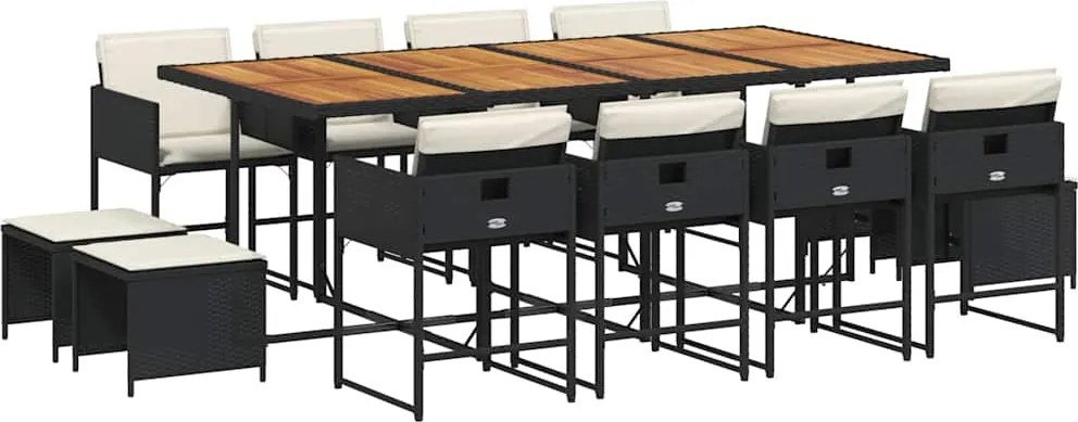 vidaXL 13 részes fekete polyrattan kerti ülőgarnitúra párnákkal