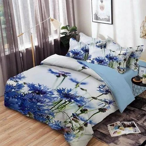 pamut ágynemű garnitúra kék virágok mintával