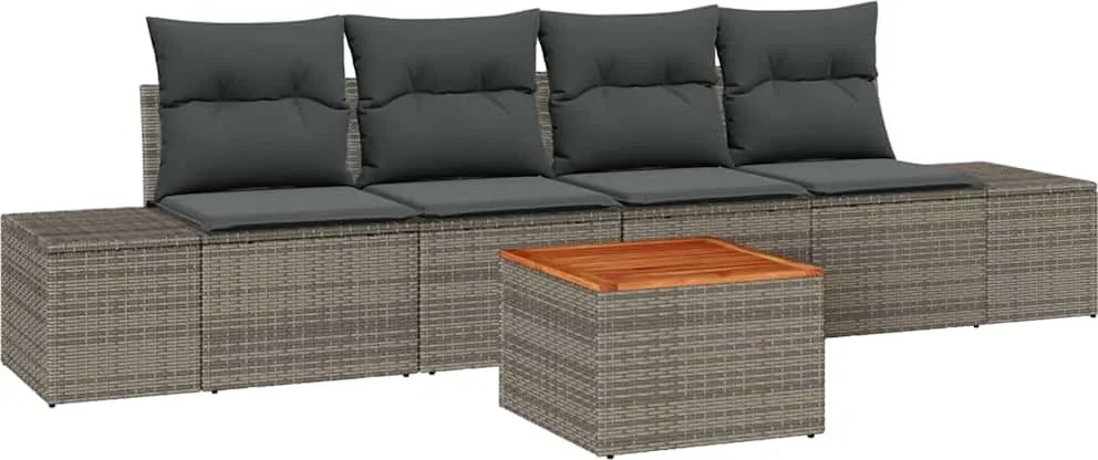 vidaXL Kerti Kanapé Szett párnával 5 pcs Szürke Poli rattan