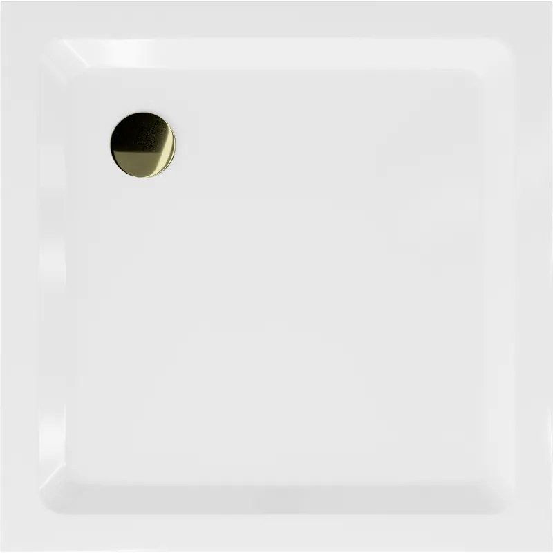Mexen SLIM - Négyzet alakú zuhanytálca 80x80x5cm + arany szifon, fehér, 40108080G