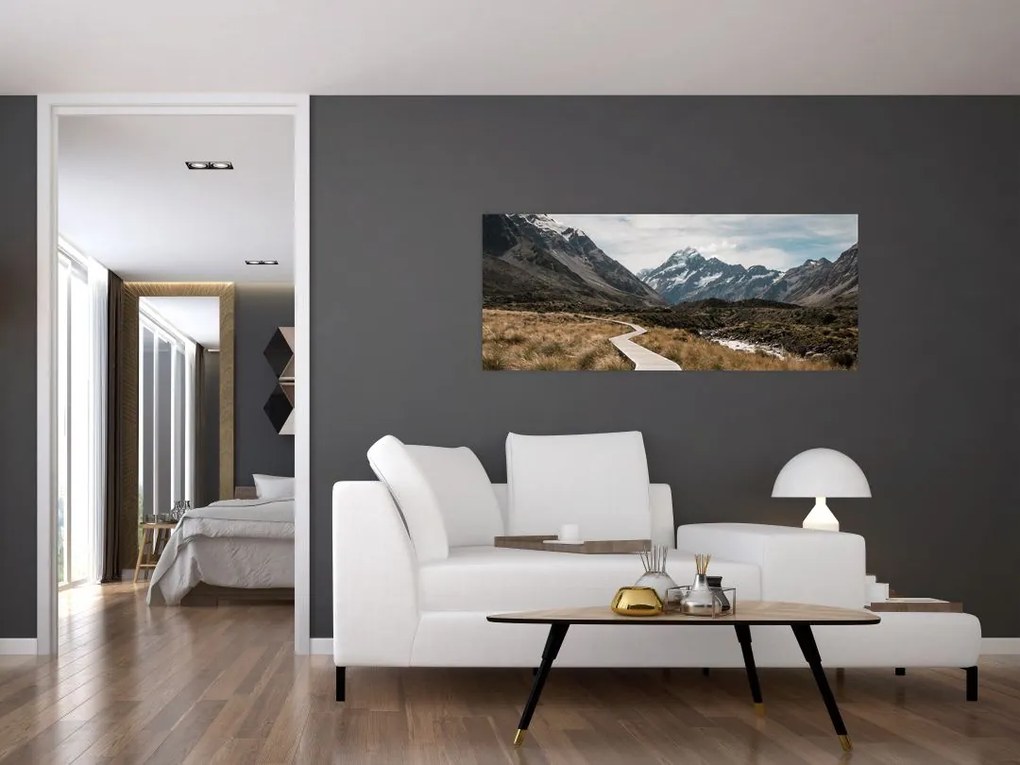 Kép - Sétány a hegységben Mt. Cook (120x50 cm)