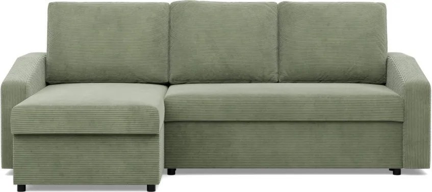 Zeus sarokkanapé, 2 ágyneműtartóval, döntött kartámasz, kordbársony, univerzális oldal, bonell töltet, zöld