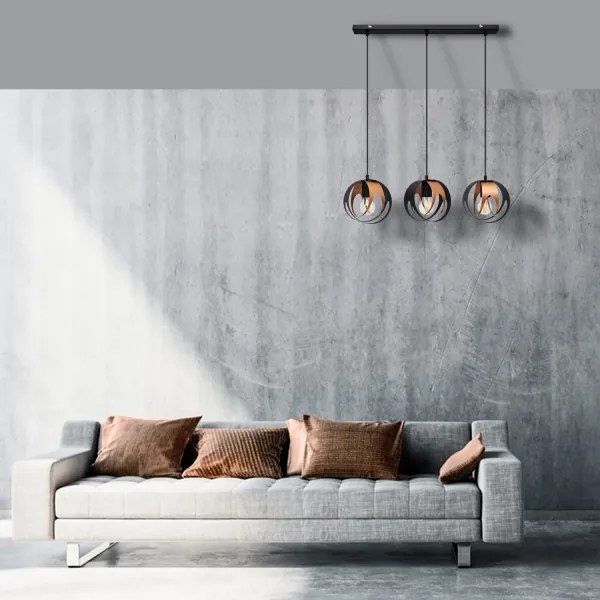 Csillár zsinóron MOONLIGHT 3xE27/15W/230V fekete/réz