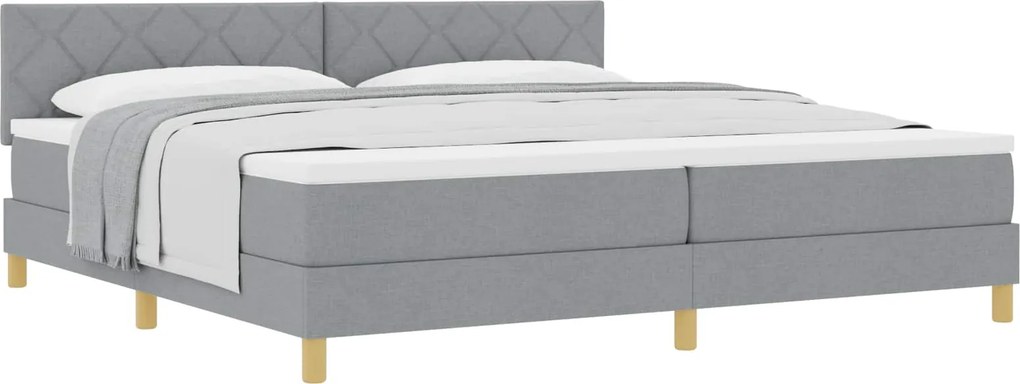 vidaXL Boxrugós ágy matracmal Világosszürke 200 x 200 cm szövet
